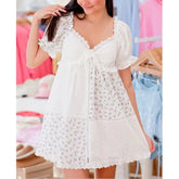 Floral Print Bow Tie Front Puff Sleeve Babydoll Mini Dress